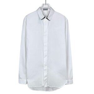Dior Mens White Cotton Long-Sleeved Shirt With Black Lapel Accent Size 37 Made I